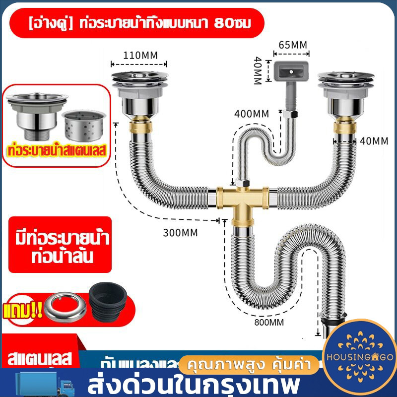 สแตนเลส 316 ไร้การอุดตัน ท่อระบายน้ำซิงค์ล้างจาน กันระเบิด กันรั่ว ทนอุณหภูมิ ดัดงอได้ตามต้องการ ท่อต่อขยาย ต่อซิง