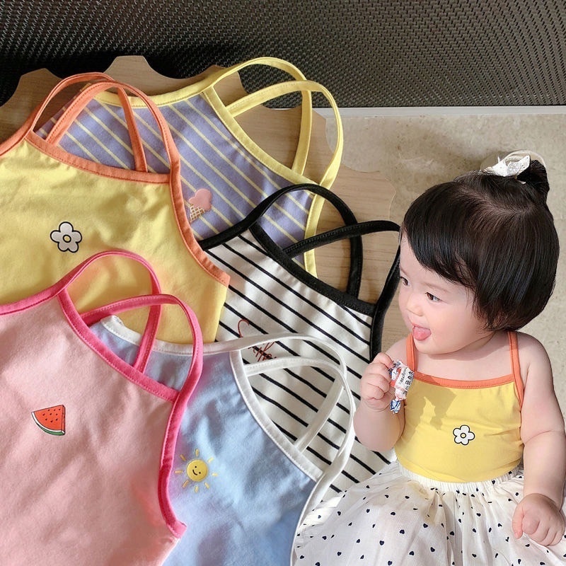 เสื้อสายเดี่ยวไขว์หลังผ้าฝ้ายลายน่ารักๆสำหรับเด็ก ผ้านุ่มเด้ง ระบายอากาศ🌈