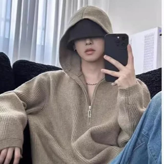 MNO.9 Sweater Hoodie HD559 เสื้อกันหนาวไหมพรม มีฮู้ด คอแต่งซิป เสื้อกันหนาว เสื้อไหมพรม ผ้าหนากันหนาวได้ดี