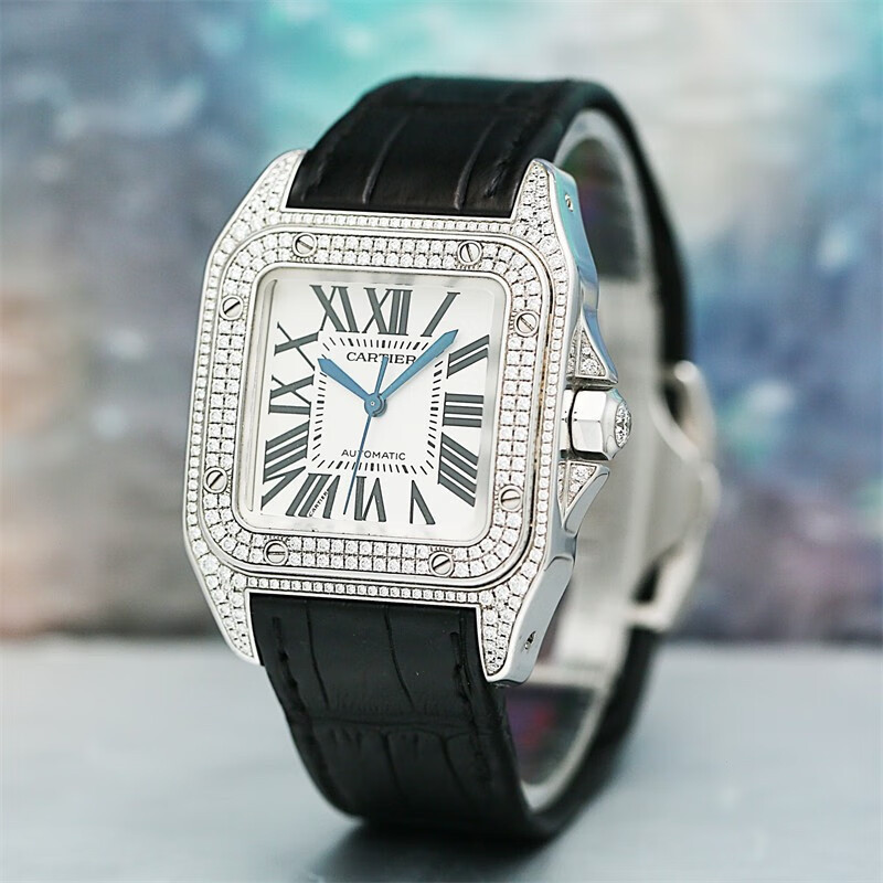 Cartier_ Santos series นาฬิกากลไกอัตโนมัติเพชรดั้งเดิม unisex wm501751 ขนาดกลาง
