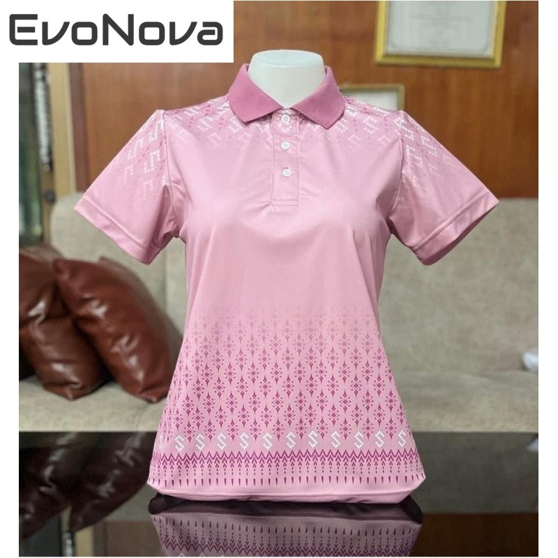 Evonova ออกแบบใหม่3D พิมพ์เสื้อโปโลไล่โทนสีและลายดอกไม้ Coordinated SSS DESIGN เสื้อโปโลผู้ชายสไตล์ไทย