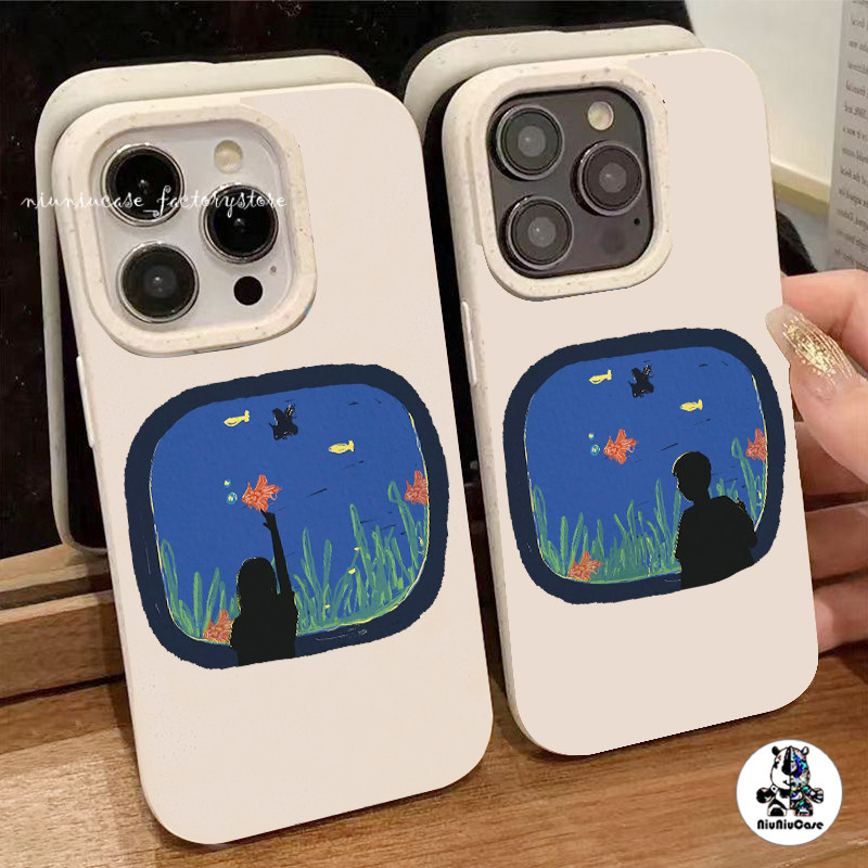 การแสดงออกของคู่รัก For iPhone 11 14 15 12 13 Pro Max X XS XR 7P โรแมนติคโอเชี่ยนพาวิลเลี่ยนรูปแบบการ์ตูน เคสโทรศัพท์