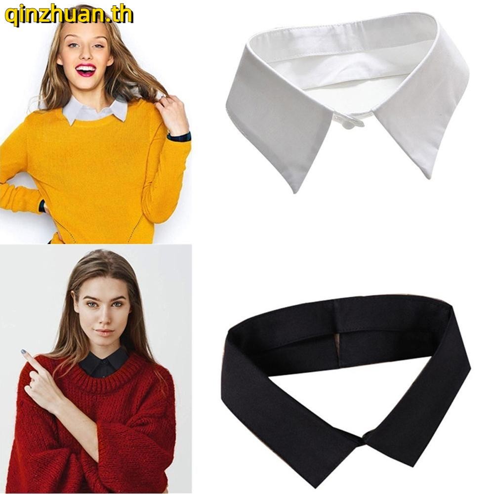 ฉินจวน เสื้อปกปลอมปกวินเทจผู้หญิงผู้ชายสีดํา/สีขาวเสื้อปกเท็จ