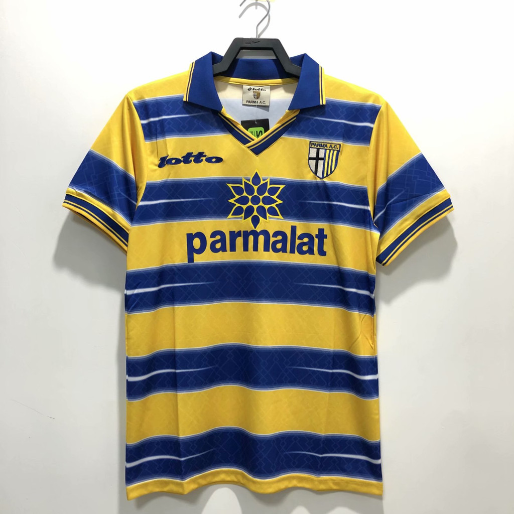1998-99 Parma home เสื้อยืดแขนสั้นกีฬาฟุตบอลย้อนยุค