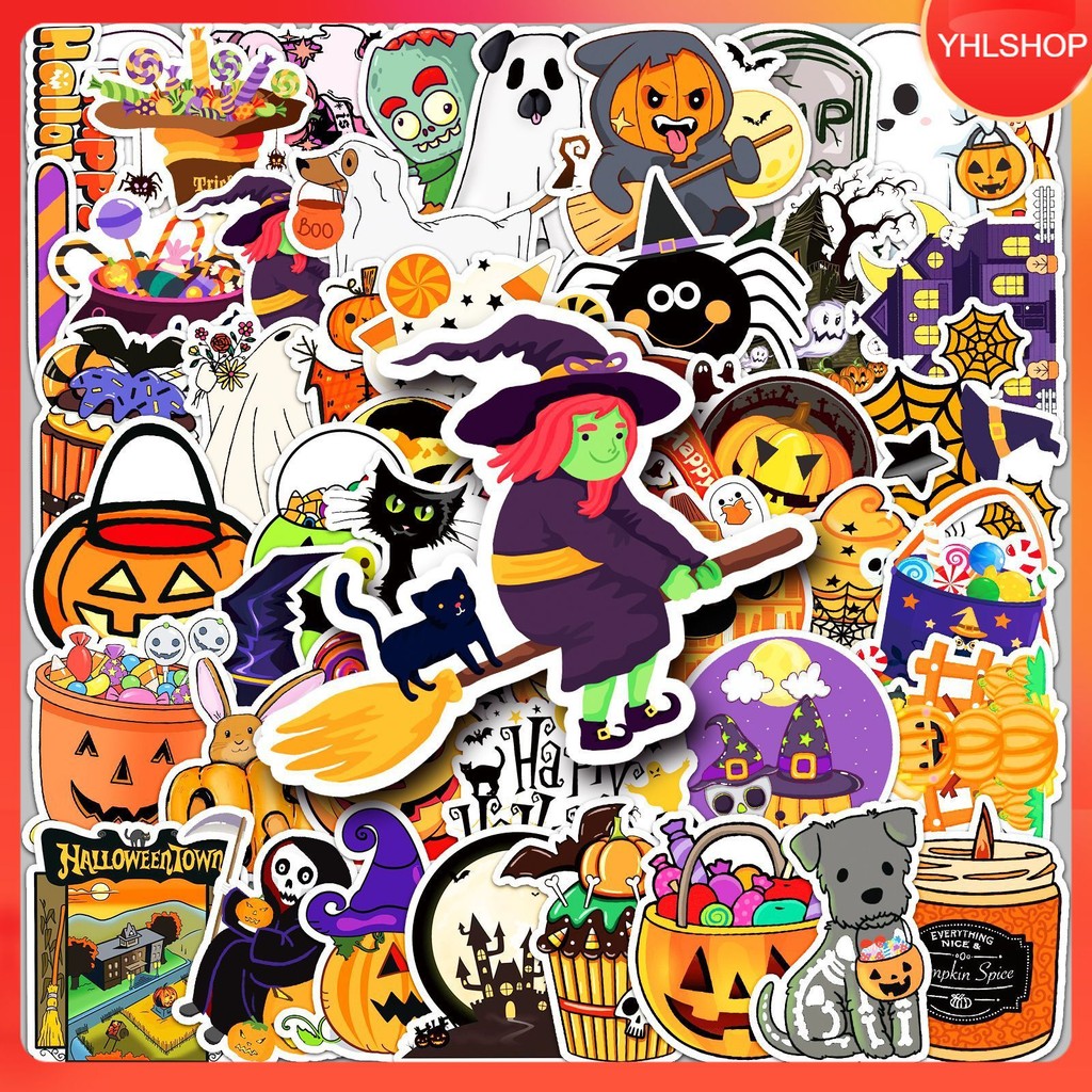 🎭พร้อมส่ง🎭 50แบบ สติกเกอร์ ตกแต่ง วันฮาโลวีน Halloween pumpkin ghost horror sticker