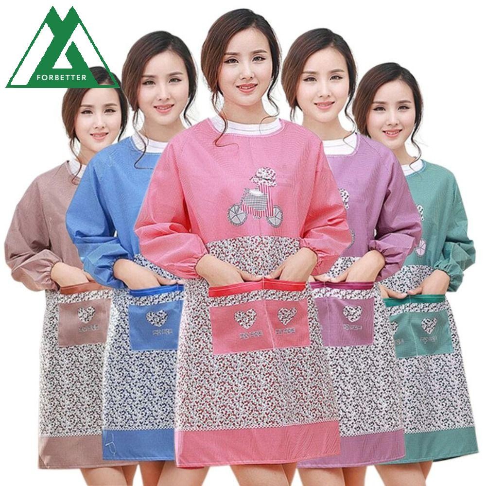 Forbetter ผ้ากันเปื้อนครัว, กันน้ํากันน้ํามันแขนยาวผ้ากันเปื้อนทําอาหาร, เอี๊ยมบาร์บีคิวป้องกันฝุ่นนํามาใช้ใหม่สีฟ้าทําอาหารปกเสื้อผ้าบาร์บีคิว