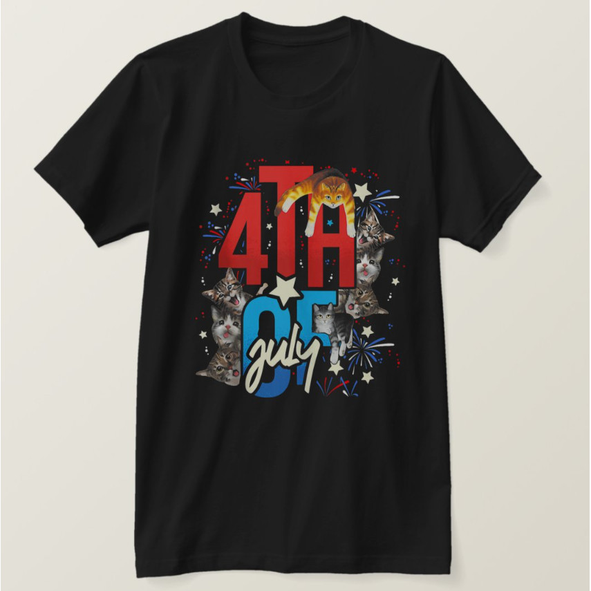 4Th Of July Day Of Independence Meowrica เสื้อยืด