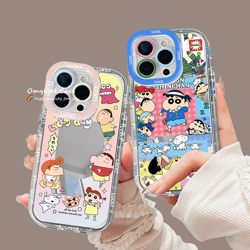SAMSUNG สําหรับsamsung A05 A05S A15 A14 A13 A12 A55 A54 A51 A35 A34 A32 A25 A24 A03 A02Sน่ารักเครยอนชินจังสนุกอะนิเมะการ์ตูนกระจกเคสโทรศัพท์Anti Drop chan