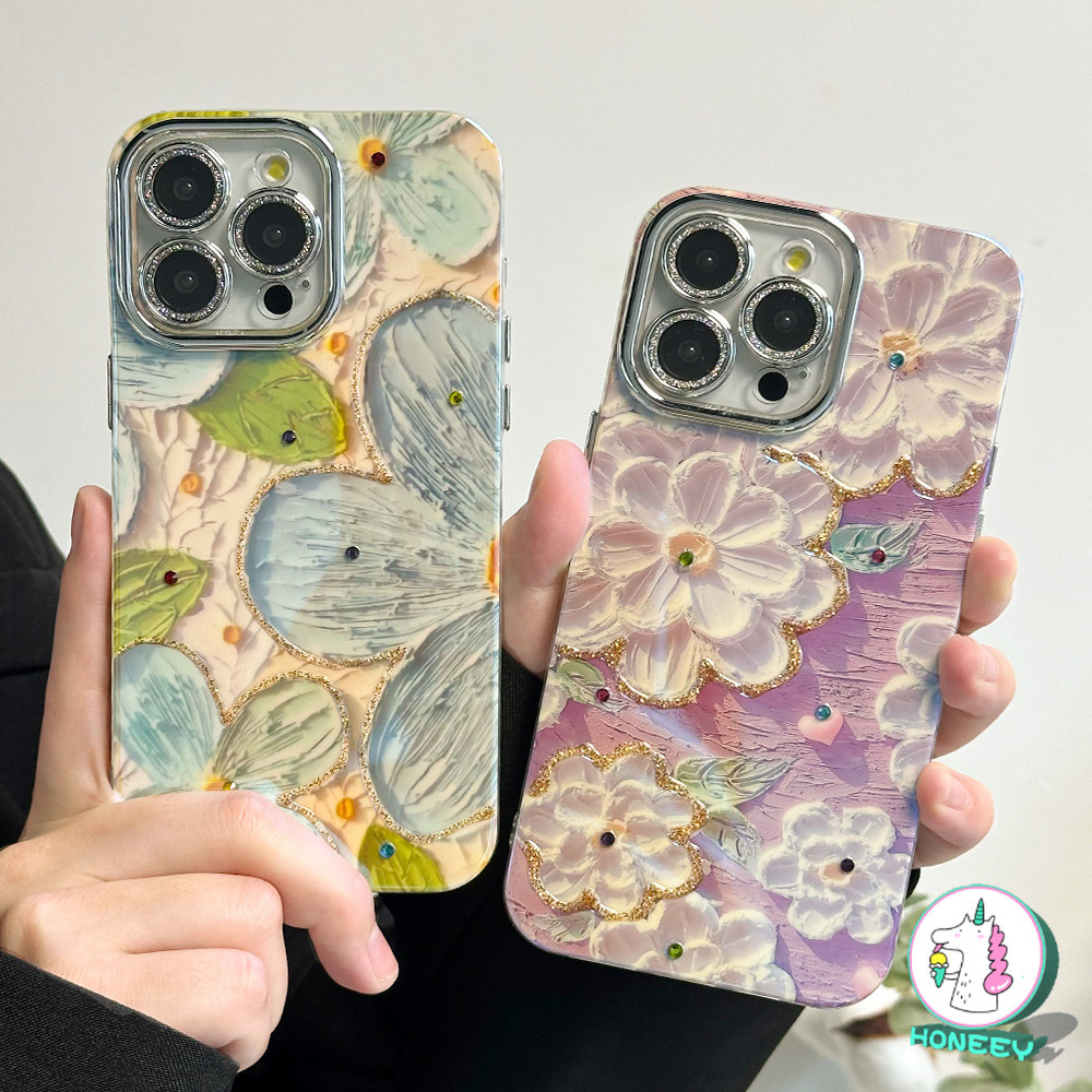 หรูหราเลเซอร์สีฟ้าสีชมพูดอกไม้เคสโทรศัพท์สําหรับiphone 15 14 Pro Max 11 12 13 Pro Max 14Pro 13ProกันกระแทกTPUซิลิโคนอ่อนนุ่ม