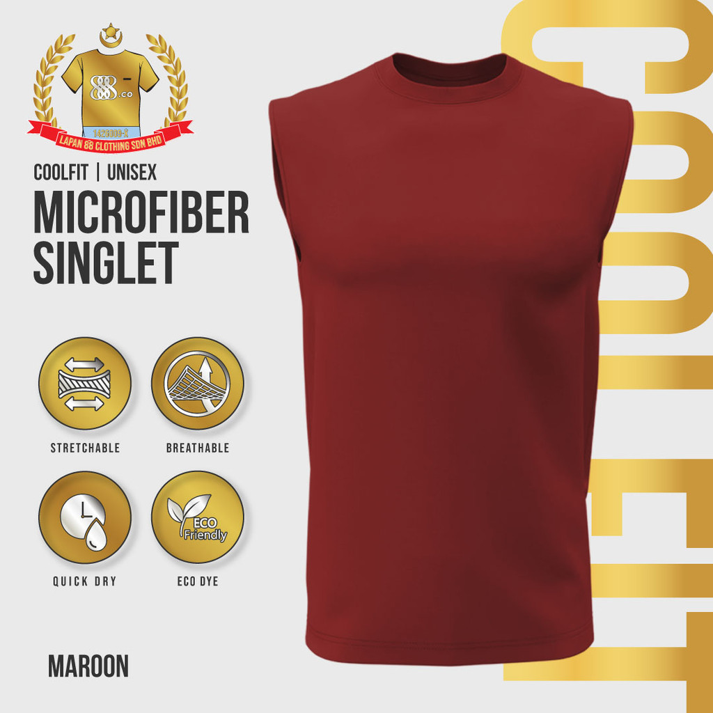 888co CoolFit เสื้อกล้ามไมโครไฟเบอร์แขนกุด Baju Jersey Tshirt Jersi Maroon