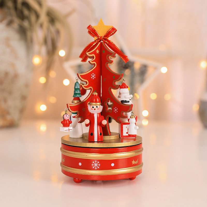 Carousel Horses กล่องดนตรีน่ารักคริสต์มาสไม้เดสก์ท็อปตกแต่งการ์ตูนของเล่นเด็ก - รูปที่ 3