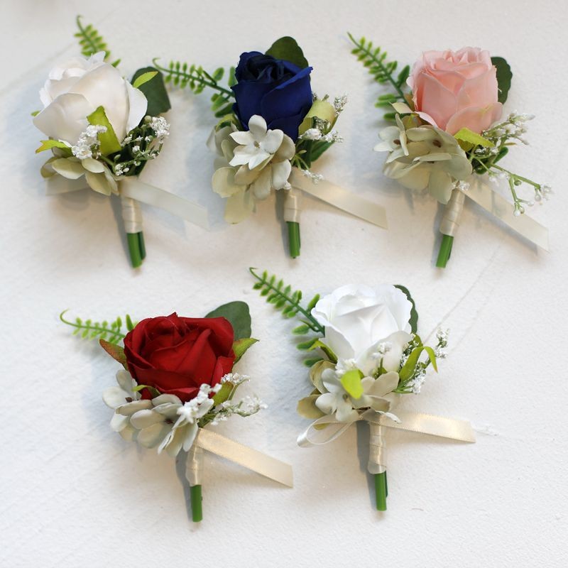 จําลอง Rose Bountaire เจ้าสาวเพื่อนเจ้าสาว Bridegroom Elegant งานแต่งงานข้อมือดอกไม้ Corsage