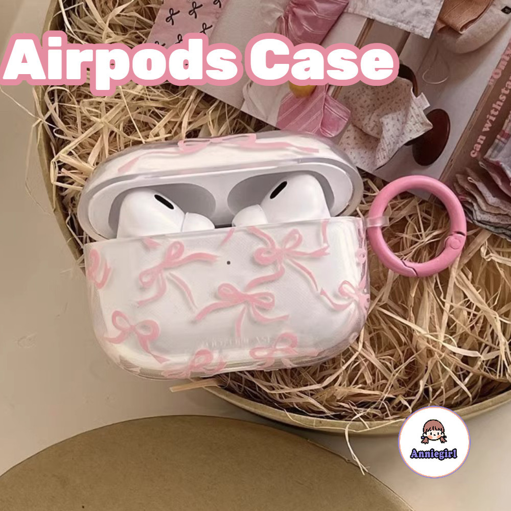 Girly สีชมพู Bowknot โปร่งใสหูฟังสําหรับ AirPods 1/2/3/Pro 2 AirPods 4 Anti-lost หูฟังไร้สายบลูทูธชุดหูฟัง Scratch-proof ฝาครอบป้องกัน