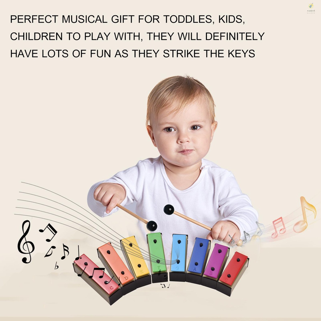8-note Xylophone สีสัน Glockenspiel ที่ถอดออกได้ Rainbow สีแผ่นโลหะ Resonator Bells พลาสติก Mallets สีเขียว Ca - รูปที่ 4