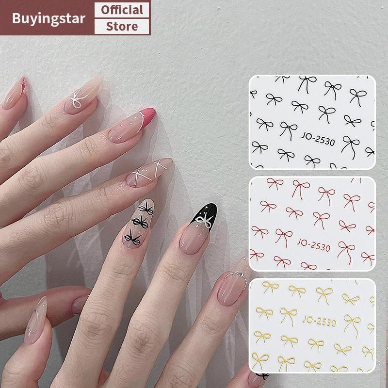 Zcx Minimalist Line Bow Nail Art สติกเกอร์รูปลอก Ultra-Thin Self กาวสติกเกอร์เล็บสําหรับตกแต่งเล็บเล็บ Decals สําหรับผู้หญิง VO