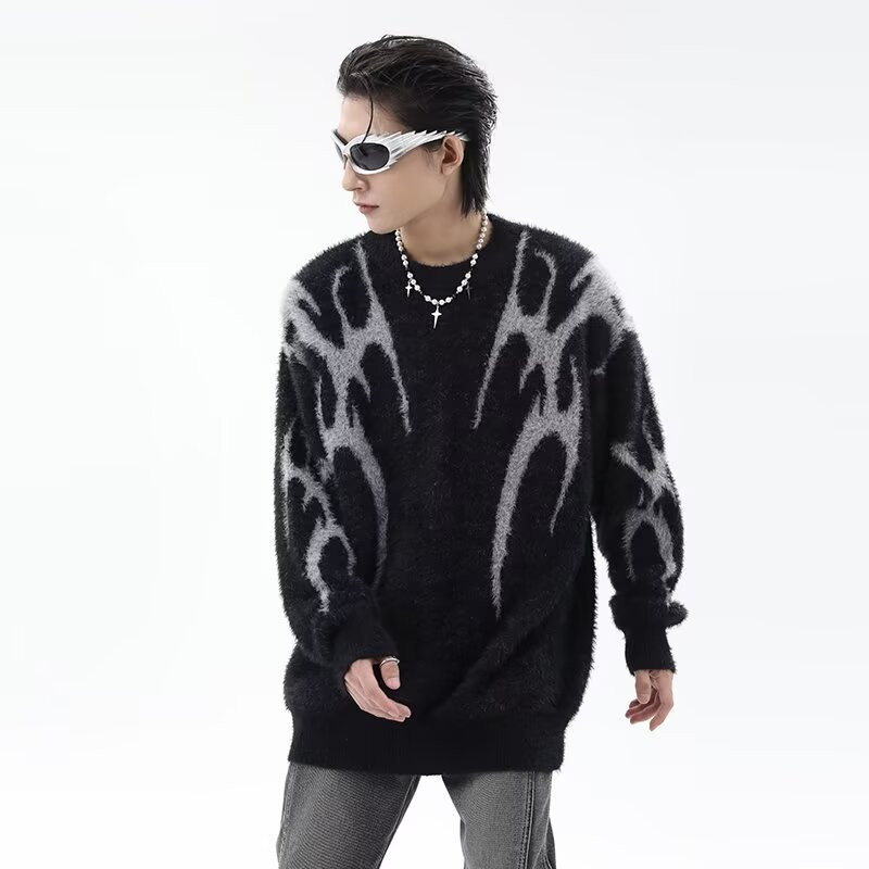 Ardor High Street Vintage Jacquard Design Crew Neck Loose Lazy ถักเสื้อกันหนาว