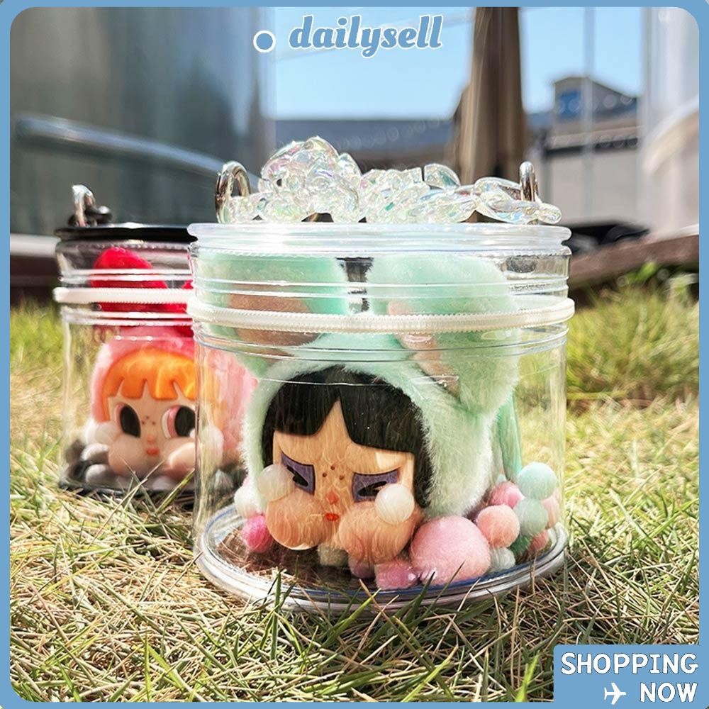 Daily Crybaby Plush Storage Bags, Doll Keychain Bags PVC Powerpuff Girls Protective Bag, Transparent Doll Bag PoP Mart Plush Pendant