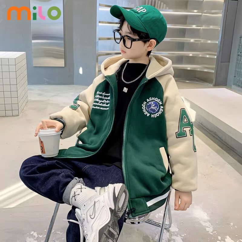 Milo เสื้อแจ็คเก็ตเบสบอลเด็กผู้ชาย สไตล์เกาหลี หลวมและสบายสําหรับฤดูใบไม้ร่วงและฤดูหนาว