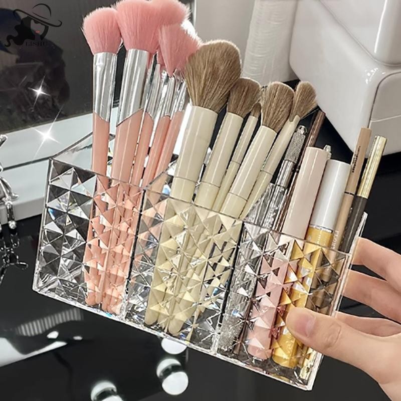 Lishu โปร่งใส Lip เครื่องสําอางแต่งหน้าแปรงแต่งหน้าอะคริลิคเครื่องมือกล่องเก็บ Make-up ผู้ถือแปรงตาราง Organizer เครื่องมือแต่งหน้า th