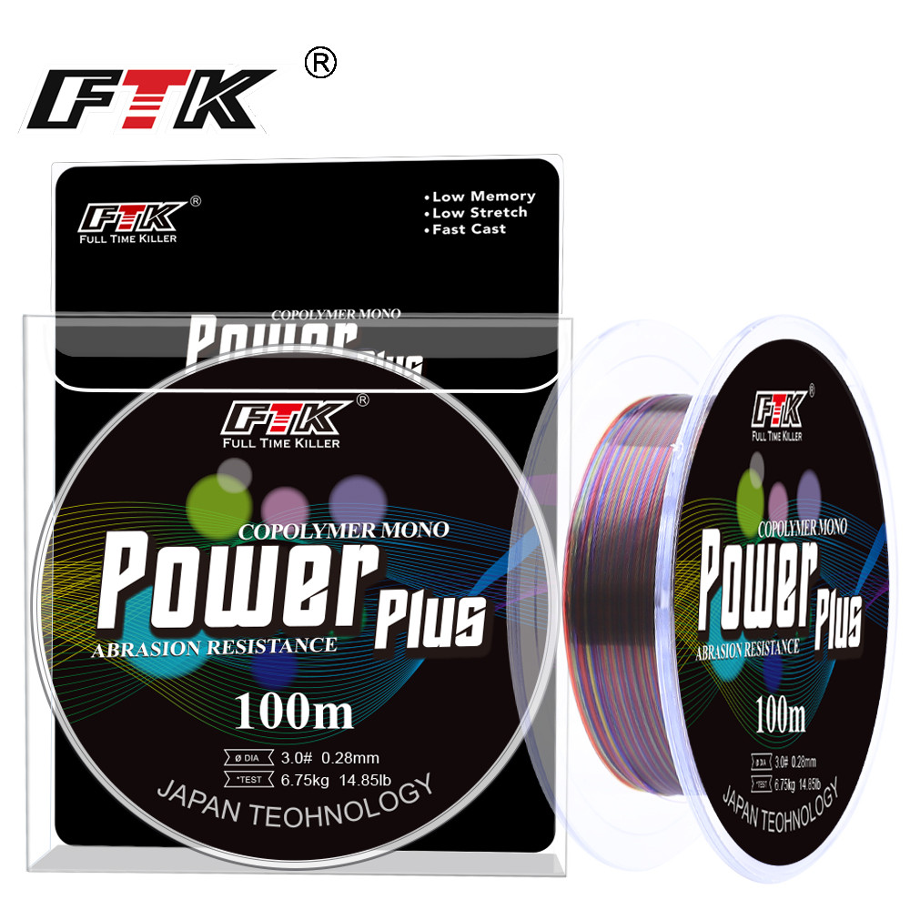 Ftk 1 ชิ้น 100 เมตรสายตกปลาไนลอนหลากสี 2.45Kg-15.6Kg สายตกปลา Monofilament ตกปลาทะเล Tackle