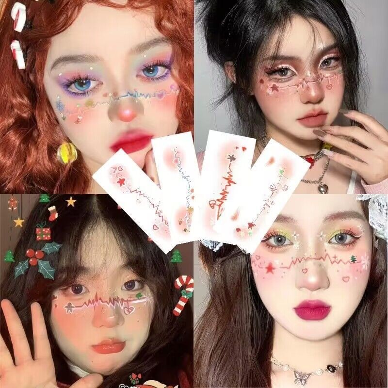 สติกเกอร์แต่งหน้าคริสต์มาสสติกเกอร์ถ่ายโอนน้ำสติกเกอร์รอยสักการ์ตูนน่ารักหมีเกล็ดหิมะสติกเกอร์รอยสักวันหยุดตกแต่งงานปาร์ตี้