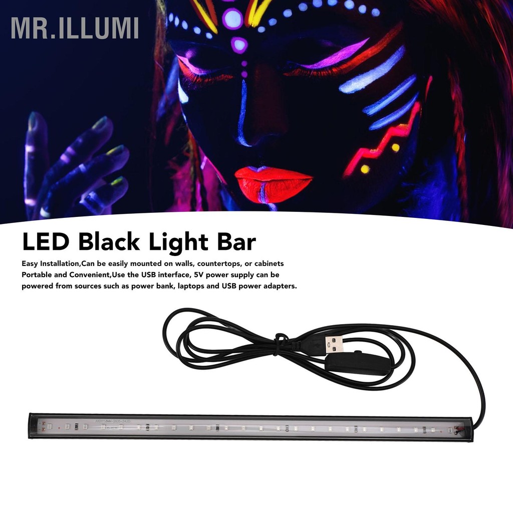 MR.ILLUMI LED Black Light Bar USB มัลติฟังก์ชั่นแถบแสงสีดำหลอด UV Blacklight Strip สำหรับปาร์ตี้ห้องนอน 5V