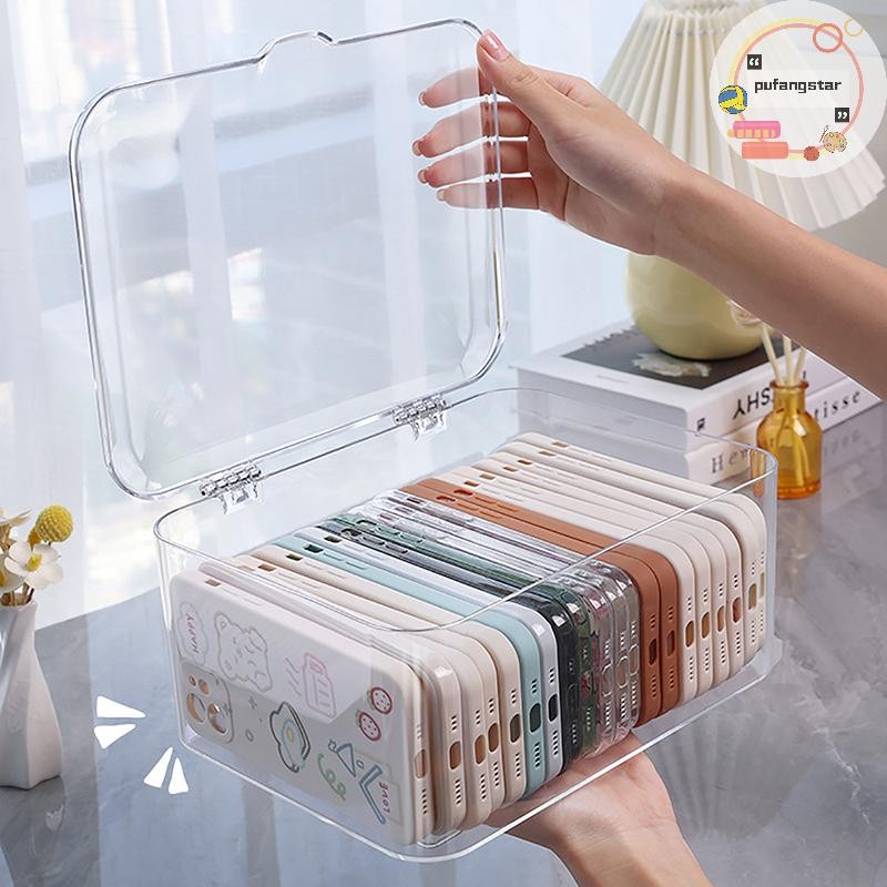 Pufangstar อะคริลิค Sundries ตะกร้าเก็บเคสโทรศัพท์ Ins โปร่งใสเคสโทรศัพท์ Organizer กล่องเก็บพร้อมฝาปิด Home Desktop TH