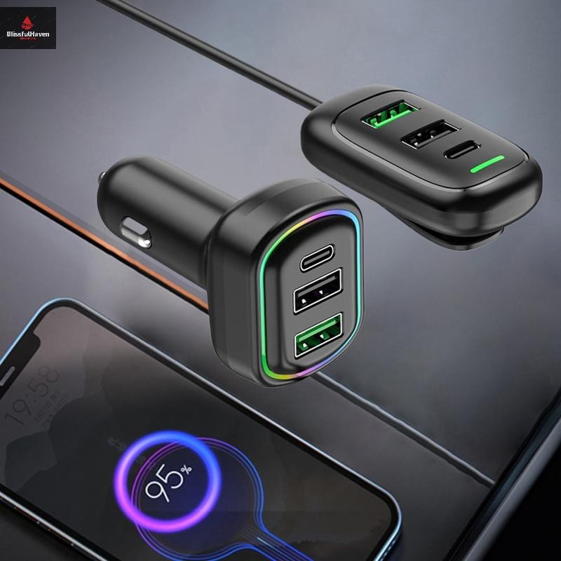 Cod 6-Ports USB Type-C ด้านหน้าและด้านหลัง Extension Car Charger พร้อมไฟ RGB PD Fast Charging Power Adapter สําหรับ Iphone แท็บเล็ตแล็ปท็อปใหม่