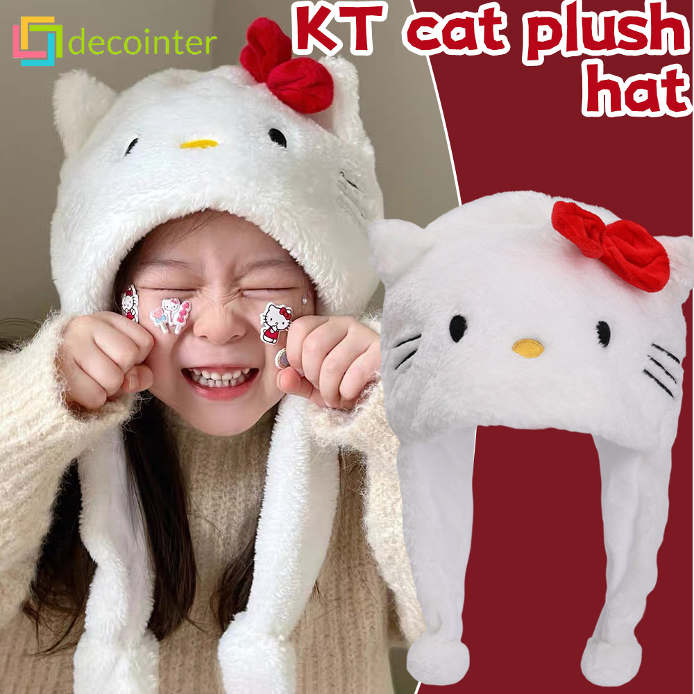 หมวกผ้ากํามะหยี่คิตตี้โบว์น่ารักในฤดูหนาว - หมวกป้องกันหู KT Bowknot Sweet - หมวกกันลมลายการ์ตูน HelloKitty