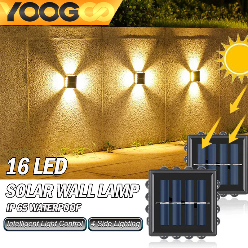 Solar Wall Lamp 16 LED ไฟโซล่าเซลล์ โคมไฟติดผนัง สำหรับกลางแจ้ง สําหรับตกแต่งสวน กลางแจ้ง Warmlight ไฟตกแต่ง