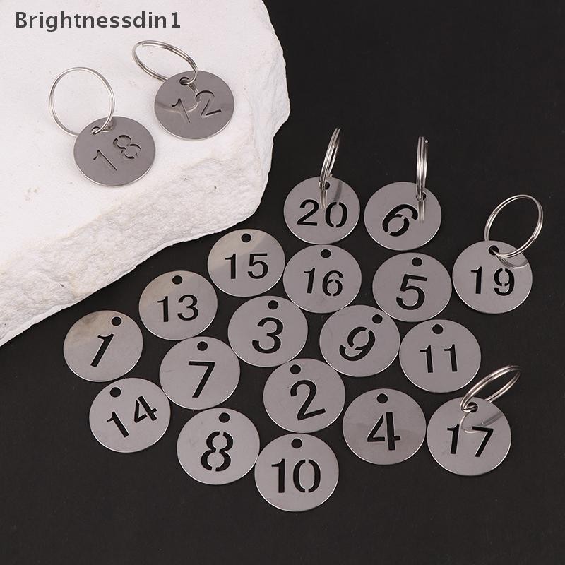 [Brightnessdin1] 20 ชิ้นสแตนเลสจํานวนแผ่นป้ายกุญแจป้ายโซ่รอบแหวนกระเป๋าเดินทางระบุคีย์แขวนจํานวนบูติก