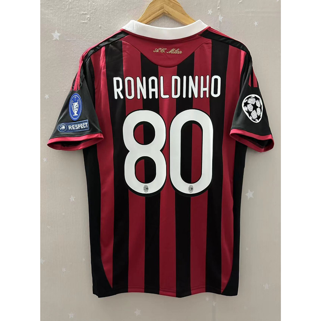 09 10 AC Milan RONALDINHO คุณภาพสูง Home Retro Soccer Jersey เสื้อยืดที่กําหนดเองเสื้อฟุตบอล MLDINI