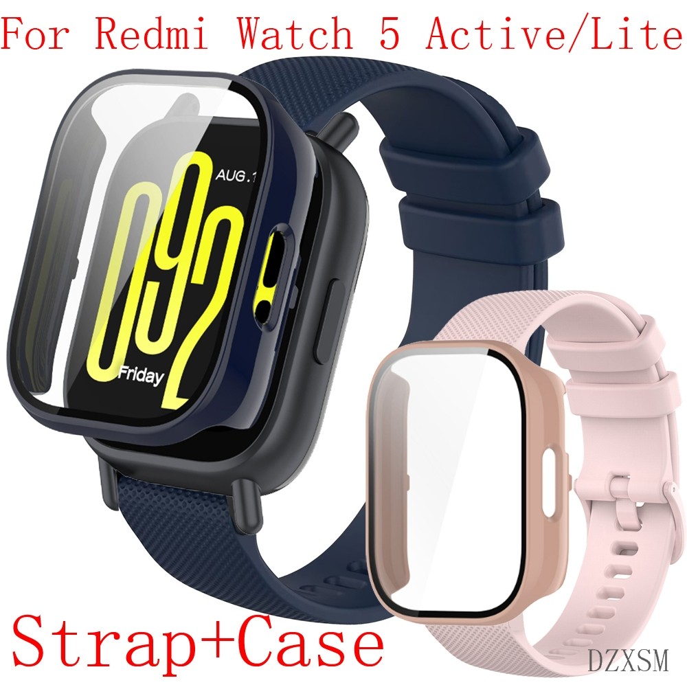 เหมาะสําหรับ Redmi Watch 5 Active/5Lite 4 3 Active ตารางขนาดเล็กสายรัดซิลิโคนเหลวฟิล์มเปลือกเคสป้องกันในตัว