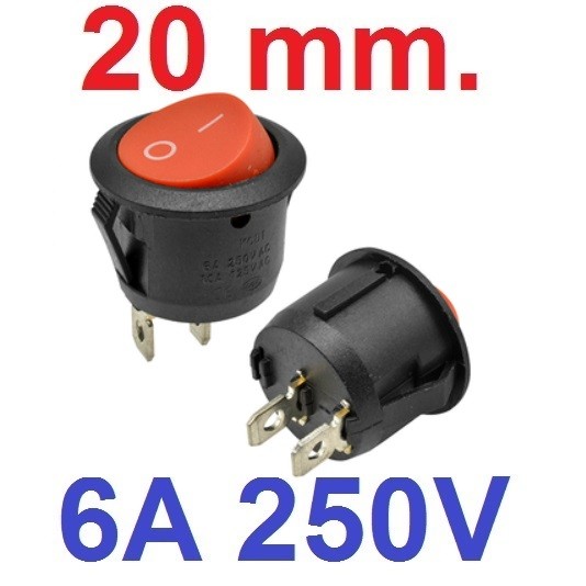 สวิตช์ 2ทาง 2ขา ขนาด 20 mm สีแดง/ดำ/ขาว 2 Pin 6A 250V / 10A 125V SPST ON-OFF Snap-in 20mm