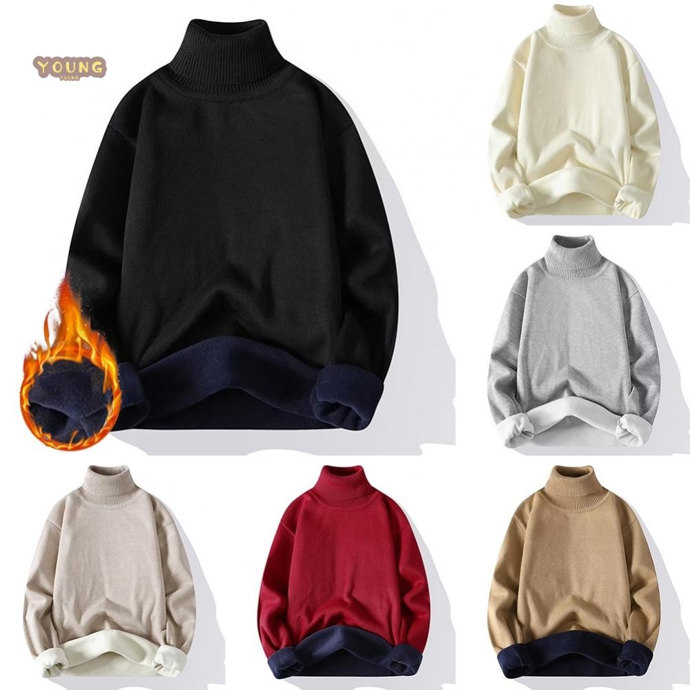 Stylish Men's Fleece Lined Turtleneck Knitwear Sweater Pullover Topcoat