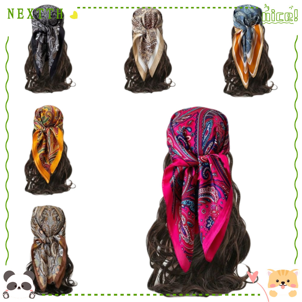 NEXTTH ผ้าคลุมไหล่ทรง Square, Vintage Luxury ผ้าพันคอ Silk Print คุณภาพดี สำหรับผู้หญิง