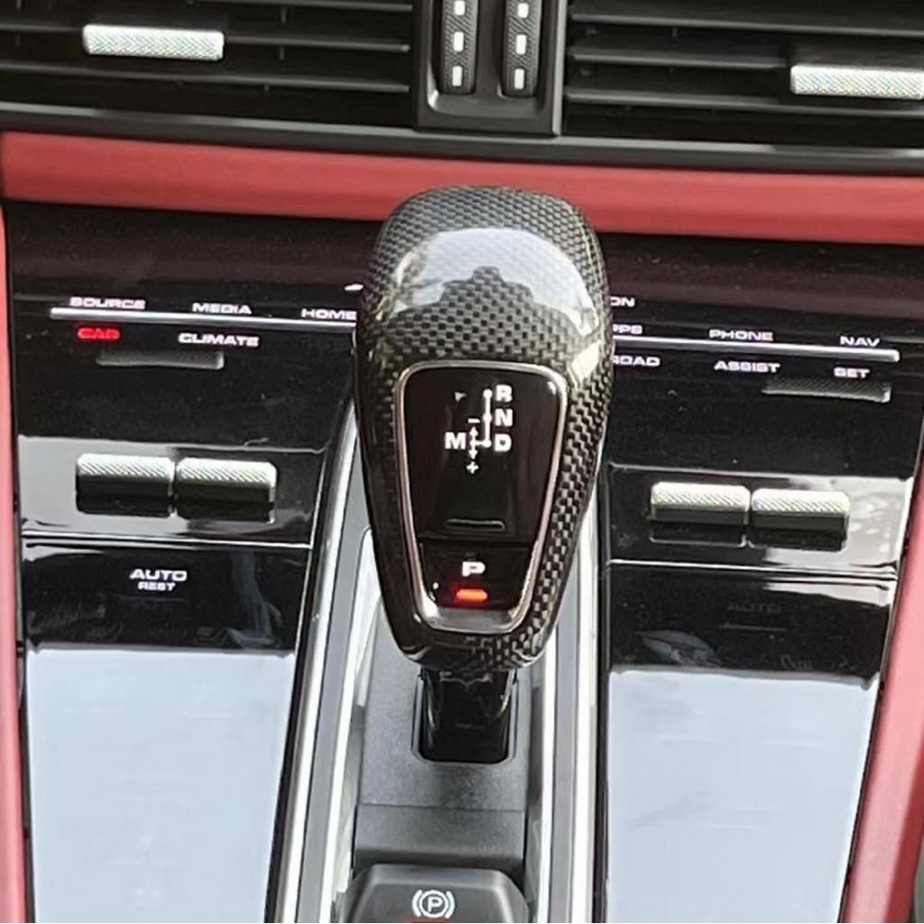 เกียร์ Shift Knob Cover คาร์บอนไฟเบอร์แท้ Shifter Handball Trim สําหรับ Cayenne 9YA 9YB 2017 ถึง 202