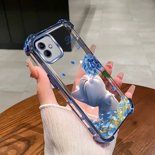 เคสสําหรับ Samsung A07 เคสโทรศัพท์ดอกไม้แมวสี่มุมซิลิโคน TPU นิ่มใส XH007