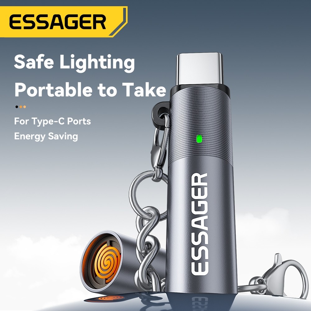 Essager Type-C ที่จุดบุหรี่แบบพกพา Windproof Mini อิเล็กทรอนิกส์ทนทานทนอุณหภูมิสูง Non-Scalding