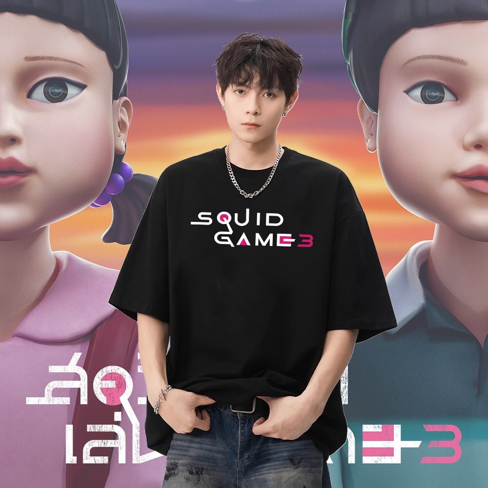 ใหม่ เสื้อยืด Trending Squid Game 3 เสื้อยืดผ้าฝ้าย