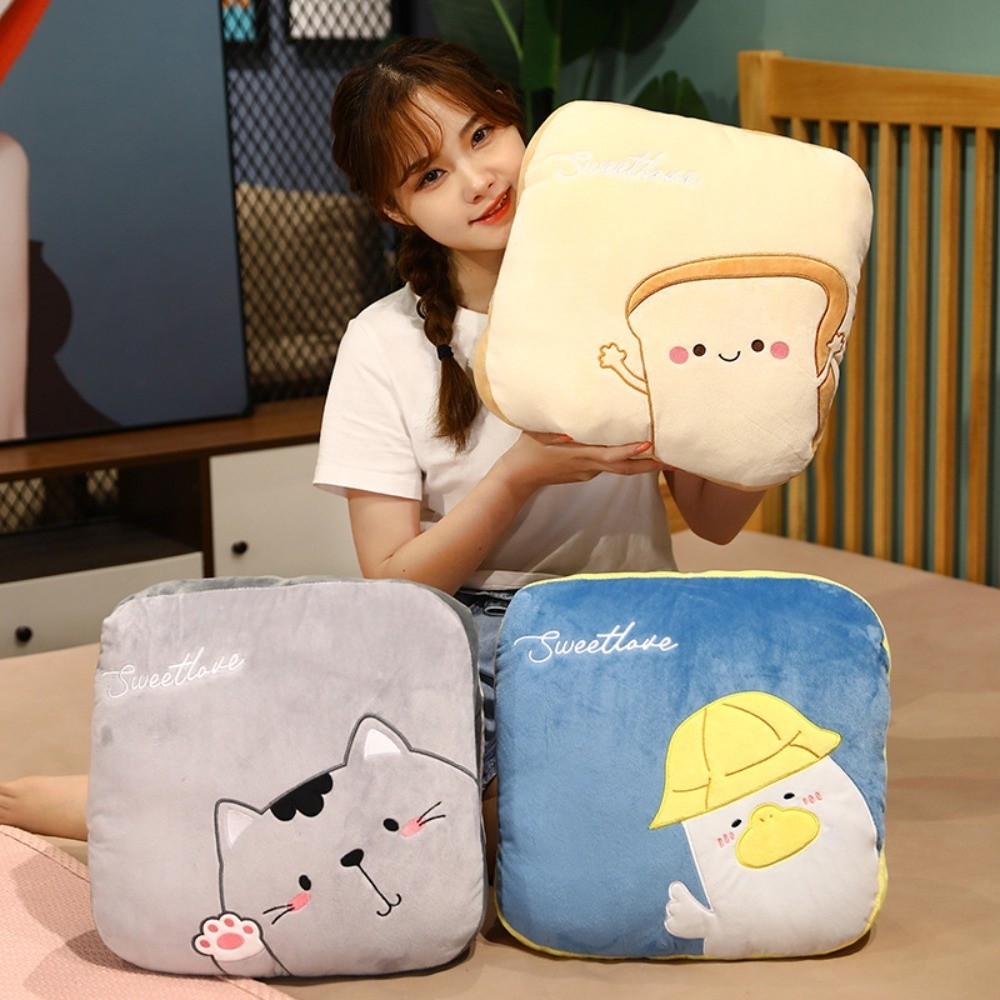 BREWZY ผ้าห่มเครื่องปรับอากาศ, หมอนตุ๊กตาการ์ตูนน่ารัก 3-in-1, เบาะหลังโซฟามัลติฟังก์ชั่นแบบพกพาพับ - รูปที่ 4