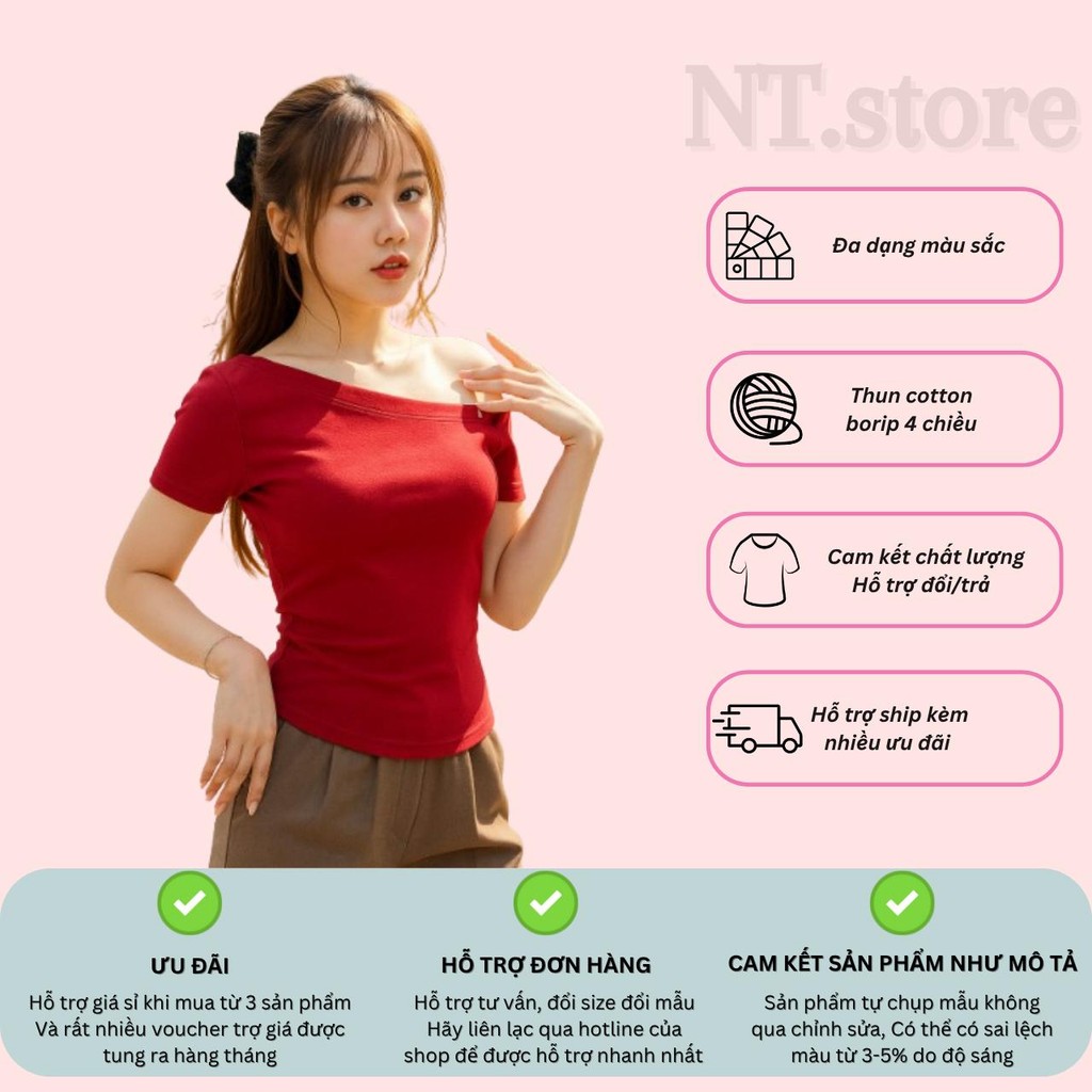 A54 เสื้อยืดผ้าฝ้ายผู้หญิง Borip Standard Form Off Shoulder | NT.store