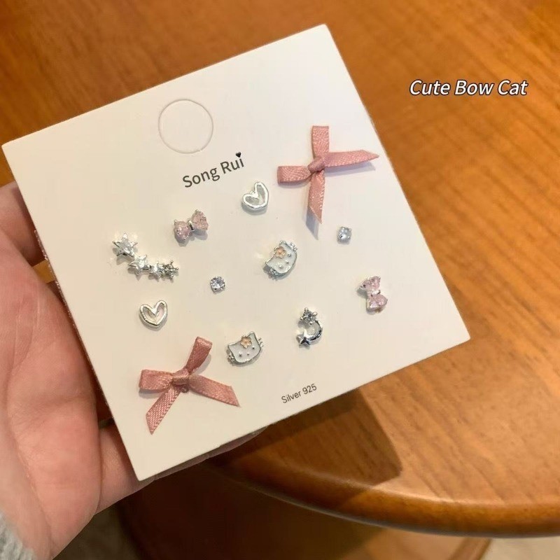 ต่างหูสเตอร์ลิงเงินสีชมพูแบบโบว์ ลายคิตตี้ สำหรับแฟชั่นหญิง - รูปที่ 6
