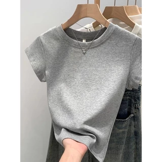 เสื้อยืดผู้หญิง แขนสั้น สไตล์ฤดูร้อน ลำลอง ดีไซน์เรียบง่าย ทรงสลิมฟิต ท๊อป