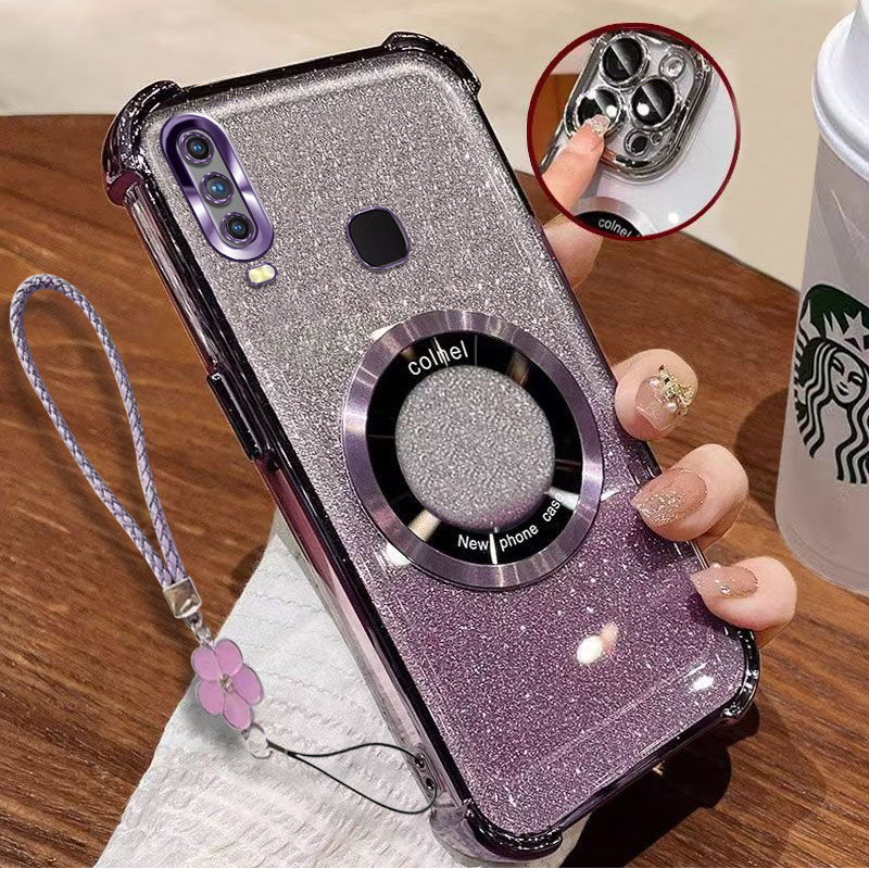 [แถมเชือกเส้นเล็ก] ปลอก VIVO Y11 Y12 Y15 Y17 Y19 1901 1902 1906 1916 U10 1915 เคสโทรศัพท์ 2025 ใหม่สีทองแม่เหล็กไร้สายซิลิโคนสี่มุมป้องกัน TUP กันกระแทกฝาครอบโทรศัพท์ vfrb