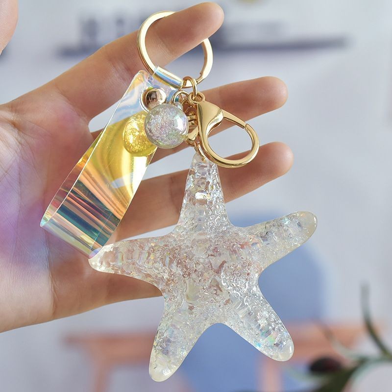 6创意亚克力海星钥匙扣可爱情侣汽车流沙挂饰包包钥匙链漂浮挂Creative acrylic starfish keychain cute couple car20250715