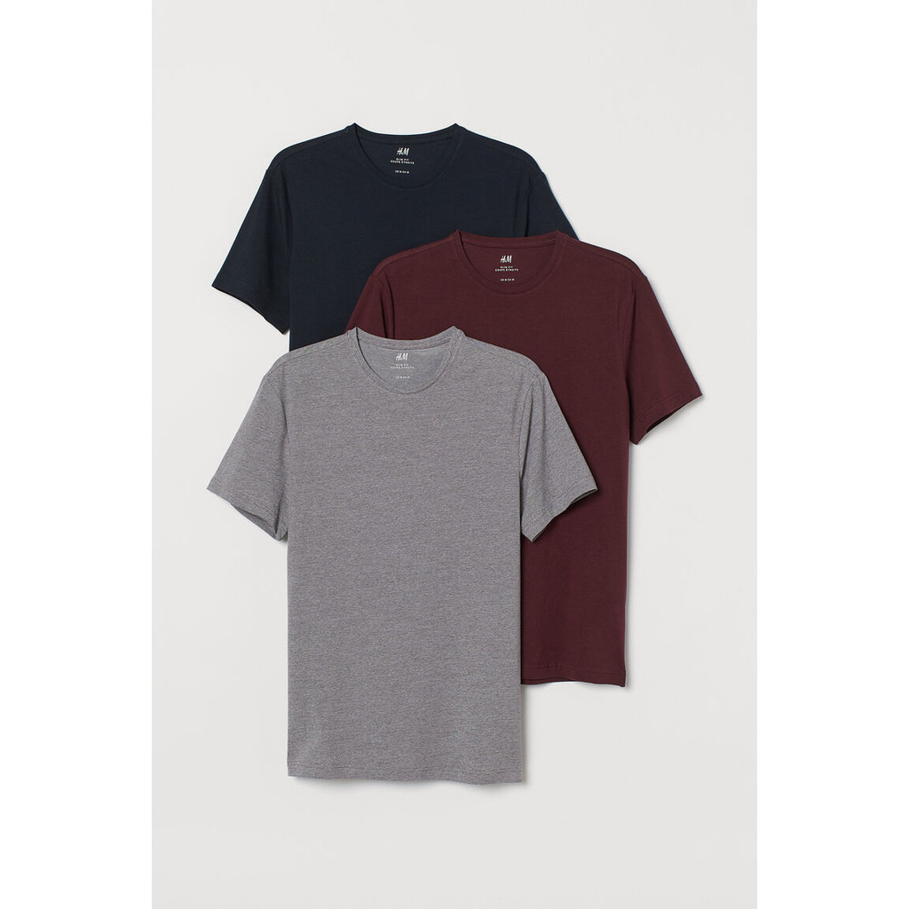H&M(เอชแอนด์เอ็ม) ชุดเสื้อยืด Slim Fit 3 ตัว Men 3-pack Slim Fit T-shirts 0578630_22 - รูปที่ 2