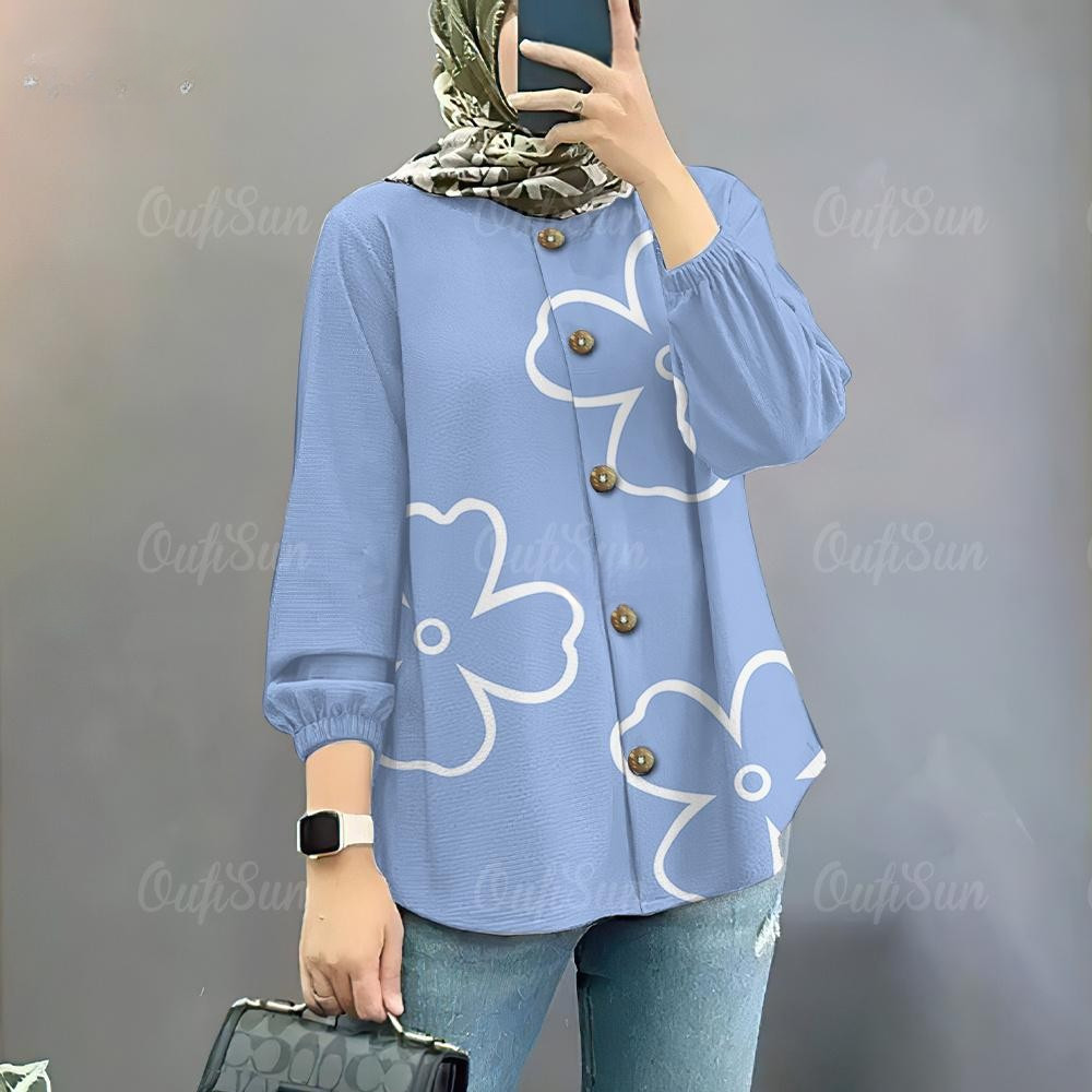 เสื้อมุสลิมอีดดอกไม้ย์แขนยาวหลวมด้านบนมุสลิมขนาดใหญ่แฟชั่นกีฬาขนาดใหญ่เสื้อที่เรียบง่ายปีใหม่ธรรมดาสบายๆด้านบน - ภาพย่อย 2