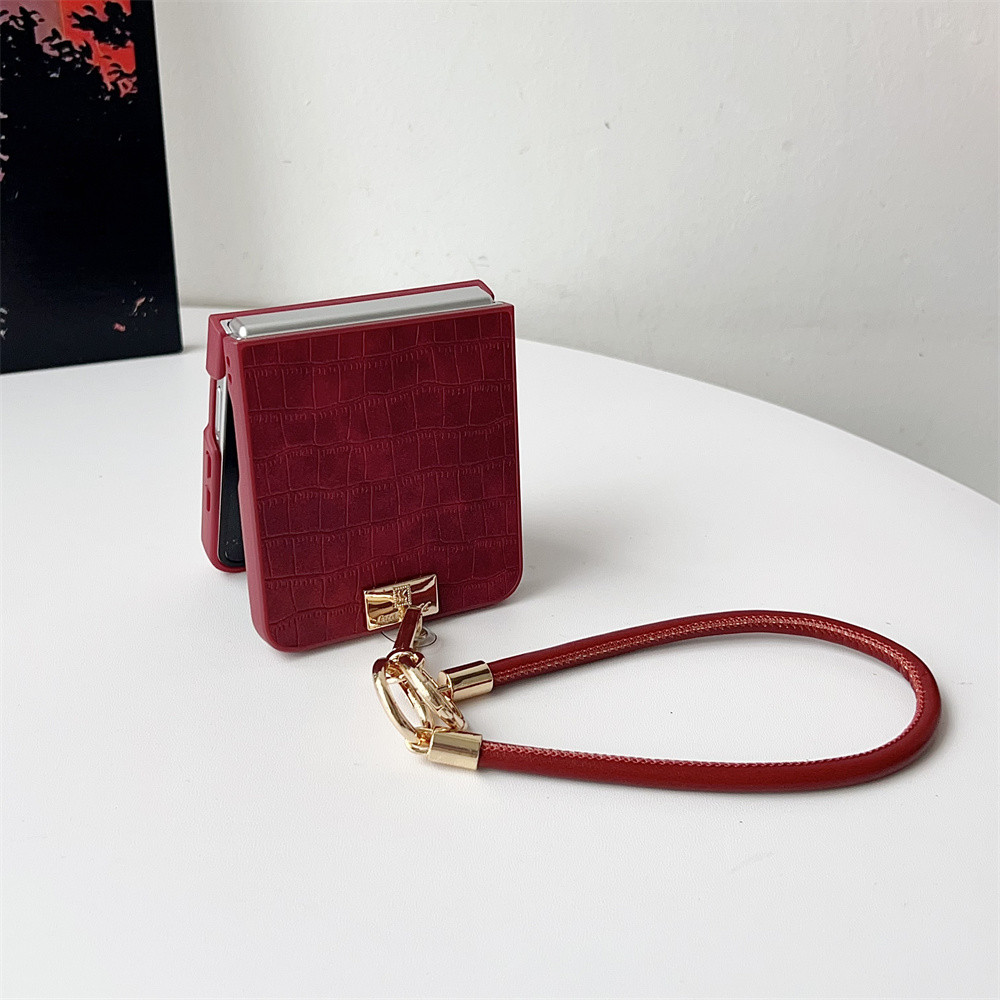 SAMSUNG หรูหราสีแดงหนังจระเข้สําหรับSamsung Galaxy Z Flip 7 6 5 4 3 5Gป้องกันปกหลังสําหรับGalaxy Z fold7 พร้อมสายหนังกันกระแทกกรณี - รูปที่ 3