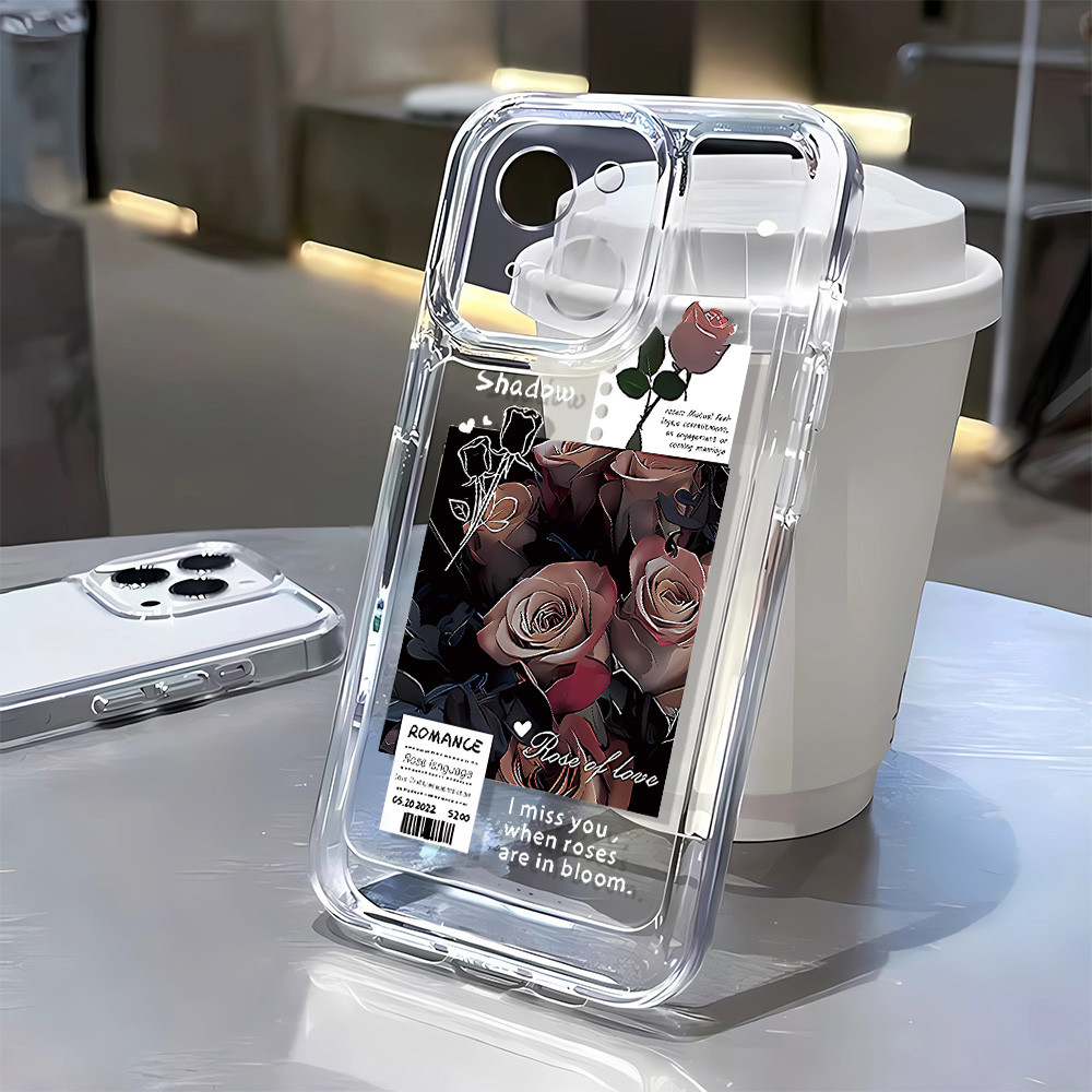 3 in1 Dark Night Rose โปร่งใสสําหรับ Samsung S20 S20FE S20PLUS S0U S21 S21FE S21U S21PLUS เคสโทรศัพท